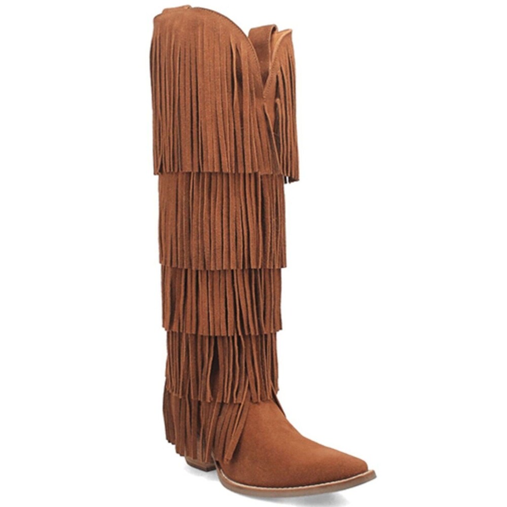 Dingo Women’s Wild Child Suede Fringe Tall Western Boots Brown Snip Toe NWT 9